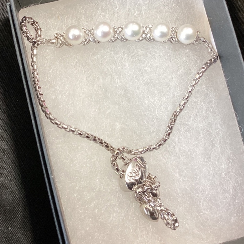 Quality Pearl Bolo Bracelet Adjustable Sterling‎ Silver .925 Fine Jewelry